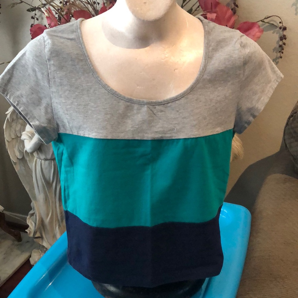 3/$15 Ambience Apparel Grey Teal Green Navy Blue Short Sleeved Jr Lg/Xsm W